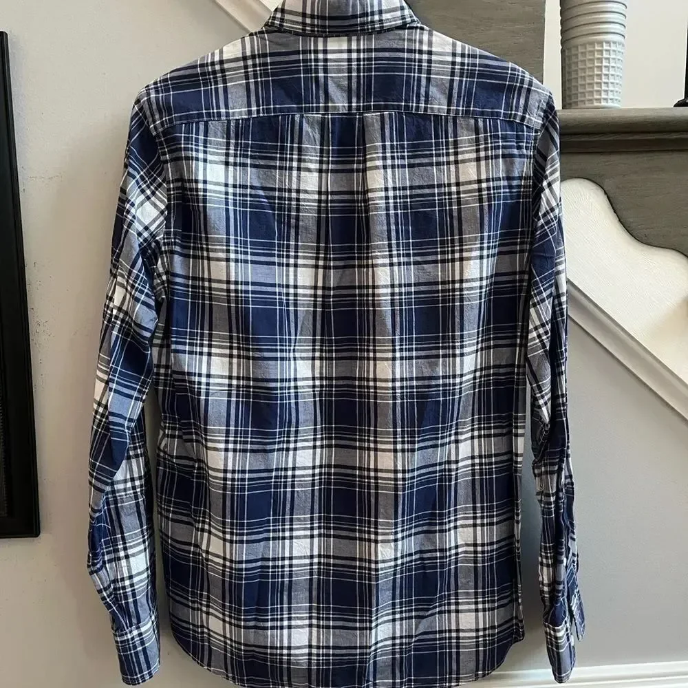Tailored J. Crew Blue Light Wright Plaid Button Down Shirt sz S EUC